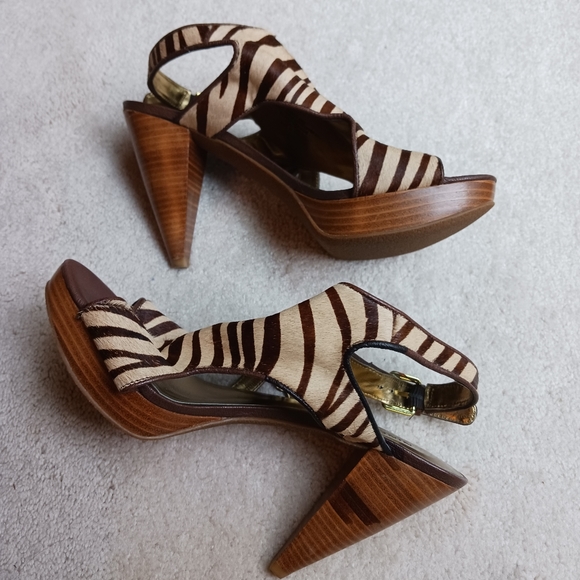 Cow Leather Zebra Print Platform Sandals - Picture 3 of 8